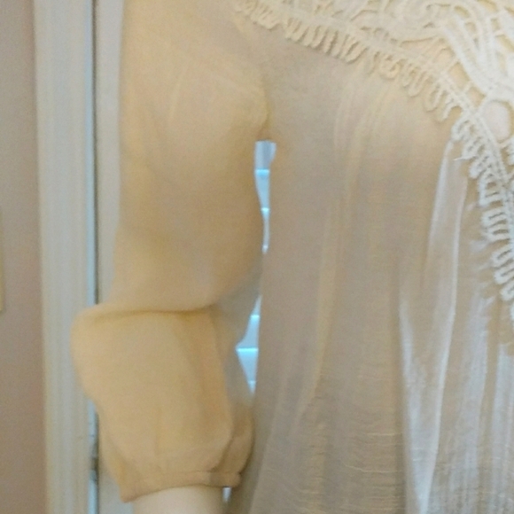 Mine Anthropologie Cream Cotton Blend Rayon Lace 3/4 Sleeves Blouse Size S - Picture 9 of 13